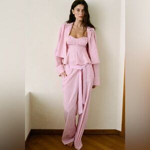 STRIPED POPLIN BELTED PANTS